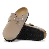 Thumbnail 6 of Birkenstock Women's Boston Rivets Suede Leather Narrow Clogs - Taupe