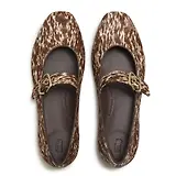 Thumbnail 3 of FitFlop Women's Delicato Leather Pony-Hair Mary Janes - Brown / White