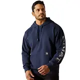 Thumbnail 1 of Ariat Men's Rebar Lightweight Logo Hoodie - Navy Heather/Alloy