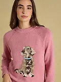 Thumbnail 5 of Joules Women's Dachshund Cotton Blend Crew Neck Knitted Jumper - Pink