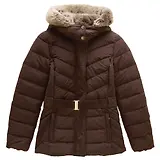 Thumbnail 1 of Joules Women's Aspen Showerproof Padded Coat with Faux Fur Hood - Chocolate Brown