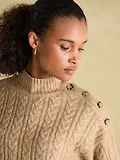 Thumbnail 2 of Joules Women's Betsy Button Shoulder Cable Jumper - Camel