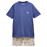 Thumbnail 1 of Joules Men's Harford Short Sleeve Top & Pyjama Set With Packable Travel Bag - Blue Toile