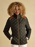 Thumbnail 2 of Joules Women's Braemar Luxe Showerproof Diamond Quilted Coat - Khaki Green
