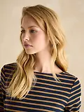 Thumbnail 6 of Joules Women's Harbour Boat Neck Long Sleeve Breton Stripe Top - Navy & Tan