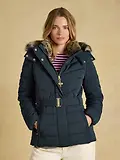Thumbnail 2 of Joules Women's Aspen Showerproof Padded Coat with Faux Fur Hood - Navy