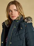 Thumbnail 4 of Joules Women's Aspen Showerproof Padded Coat with Faux Fur Hood - Navy