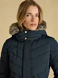 Thumbnail 11 of Joules Women's Aspen Showerproof Padded Coat with Faux Fur Hood - Navy