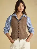 Thumbnail 3 of Joules Women's Foxley Check Wool Rich Check Tweed Waistcoat - Erica Tweed
