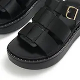 Thumbnail 3 of FitFlop Women's GEN-FF Max Tumbled-Leather Fisherman Sandals - All Black