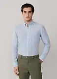 Thumbnail 3 of Hackett Men's Tailored Fit Garment Dyed Linen Shirt with Button Down Collar - Oxford Blue