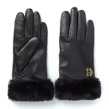 Thumbnail 1 of Holland Cooper Women's Cashmere Lined Faux Fur Trim Leather Gloves - Black