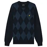 Thumbnail 1 of Lyle & Scott Men's Cotton Merino Argyle Jumper - Dark Navy Marl / Mid Navy Marl