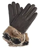 Thumbnail 1 of Barbour Women's Fur Trimmed Leather Gloves - Dark Brown