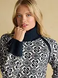 Thumbnail 5 of Joules Women's Addison Patterned Knitted Jumper with Detachable Roll Neck - Cream/Navy