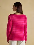 Thumbnail 5 of Joules Women's Harbour Boat Neck Long Sleeve Breton Stripe Top - Red/Pink