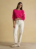 Thumbnail 6 of Joules Women's Harbour Boat Neck Long Sleeve Breton Stripe Top - Red/Pink