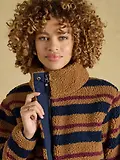 Thumbnail 4 of Joules Women's Lottie Zip Through Borg Fleece - Tan Brown Stripe