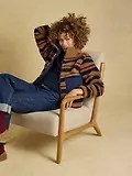 Thumbnail 9 of Joules Women's Lottie Zip Through Borg Fleece - Tan Brown Stripe