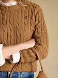 Thumbnail 5 of Joules Women's Classic Crew Neck Cotton Cable Knit Jumper - Camel