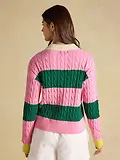 Thumbnail 4 of Joules Women's Cable Rugby Jumper - Pink / Green