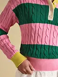 Thumbnail 8 of Joules Women's Cable Rugby Jumper - Pink / Green