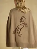 Thumbnail 2 of Joules Women's Horse Wool Blend High Neck Knitted Cape - Tan Brown