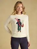 Thumbnail 2 of Joules Women's Jonty Fox Cotton Blend Crew Neck Knitted Jumper - Skiing Cream