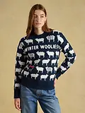 Thumbnail 2 of Joules Women's Sheep Icon Crew Neck Knitted Jumper - Navy Winter Woolies