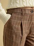 Thumbnail 4 of Joules Women's Foxley Wool Rich Wide Leg Tweed Trousers - Brown Check Erica Tweed