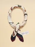 Thumbnail 5 of Joules Women's Elsie Square 100% Silk Scarf - Cream Navy Equestrian