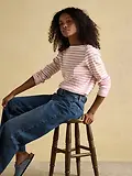 Thumbnail 8 of Joules Women's Harbour Boat Neck 100% Cotton Long Sleeve Breton Top - Cream/Pink