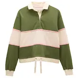 Thumbnail 1 of Joules Women's Long Sleeve Cotton Collared Rugby Deckshirt - Green Striped