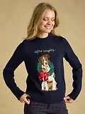 Thumbnail 2 of Joules Women's Noelle Crew Neck Knitted Christmas Jumper - Dog Navy