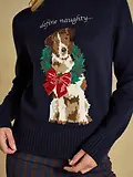 Thumbnail 4 of Joules Women's Noelle Crew Neck Knitted Christmas Jumper - Dog Navy