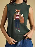 Thumbnail 5 of Joules Women's Jonty Fox Crew Neck Cotton Blend Knitted Vest - Green