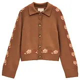 Thumbnail 1 of Joules Women's Embroidered Cowboy Cotton Blend Knitted Cardigan - Tan Brown