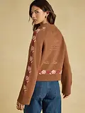 Thumbnail 3 of Joules Women's Embroidered Cowboy Cotton Blend Knitted Cardigan - Tan Brown