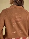Thumbnail 5 of Joules Women's Embroidered Cowboy Cotton Blend Knitted Cardigan - Tan Brown