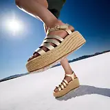 Thumbnail 2 of FitFlop Women's PLATFFORMS Espadrille Metallic-Leather Fisherman Wedge Sandals - Platino