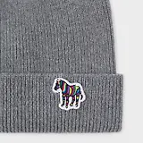 Thumbnail 2 of Paul Smith Men's Zebra Logo Ribbed Lambswool Beanie Hat - Grey