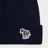 Thumbnail 2 of Paul Smith Men's Zebra Logo Ribbed Lambswool Beanie Hat - Navy