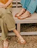 Thumbnail 7 of Penelope Chilvers Women's Heeled Shepherdess Metallic Leather Sandals - Gold