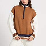 Thumbnail 2 of Joules Women's Varsity Colourblock Quarter Zip Jumper - Tan Brown
