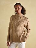 Thumbnail 3 of Joules Women's Betsy Button Shoulder Cable Jumper - Camel