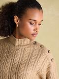 Thumbnail 2 of Joules Women's Betsy Button Shoulder Cable Jumper - Camel