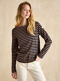 Thumbnail 2 of Joules Women's Harbour Boat Neck Long Sleeve Breton Stripe Top - Navy & Tan