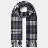 Thumbnail 1 of Hackett Men's Cashmere-Wool Logo Plaid Scarf - Granite Grey Tartan
