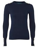 Thumbnail 1 of Holland Cooper Women's Buttoned Knit Crew Neck - Ink Navy