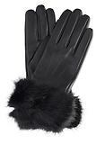Thumbnail 1 of Barbour Women's Fur Trimmed Leather Gloves - Black